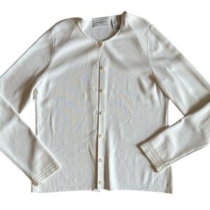 LIZ CLAIBORNE WOMENS CLASSIC CASUAL WHITE BUTTON DOWN CARDIGAN SWEATER PETITE SM